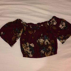off the shoulder burgundy croptop